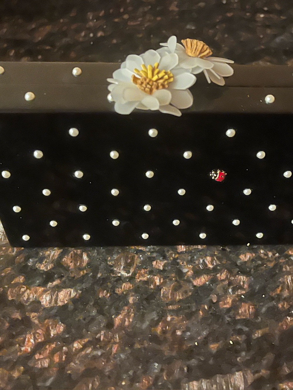 Charlotte Olympia Black pearl studded clutch acrylic new with tag price 1245$